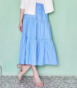 Stripe Tiered Midi Skirt