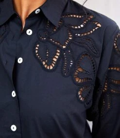 Long Sleeve Cutout Embroidery Shirt -Karen Kane Store 86D7DA1C 5F01 45BB 93FA 9F228323BB6A