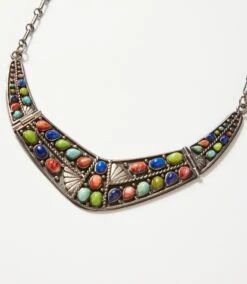 Sterling Silver Turquoise And Gemstone Collar Set