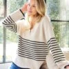 Stripe V-Neck Sweater -Karen Kane Store 908A2514 FA00 48C1 BD6D B567745FE234