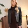 Faux Leather Cropped Jacket