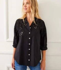 Long Sleeve Cutout Embroidery Shirt -Karen Kane Store BFA50F62 0D1C 46AC 946A E45EC11ED7F5