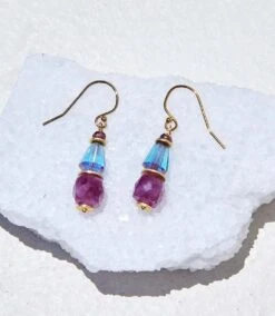 Ruby And Blue Glass Earrings