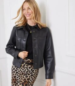Faux Leather Cropped Jacket -Karen Kane Store IMG 7811