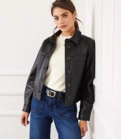 Faux Leather Cropped Jacket -Karen Kane Store IMG 7812 1