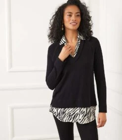 Layered Contrast Zebra Sweater -Karen Kane Store IMG 7927