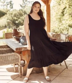 Plus Size Tiered Midi Dress -Karen Kane Store L13433W black 005 f6c50e92 fab4 4726 ac83 a06054e1db67
