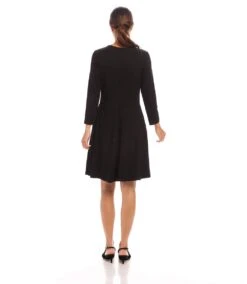 Petite Size 3/4 Sleeve Fit & Flare Dress -Karen Kane Store L14008P BLK karenkane 2025 Spring 00 3