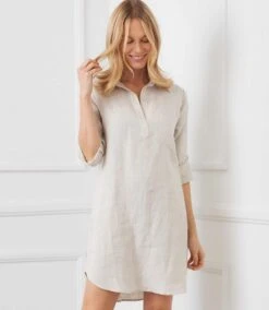 Petite Size Roll Tab Linen Shirtdress -Karen Kane Store a1L01560 OAT 2834 1