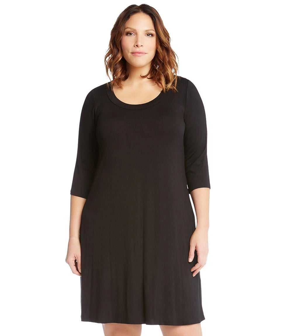 Plus Size Three Quarter Sleeve A-Line Dress 4 Plus Size Three Quarter Sleeve A-Line Dress - Image 2
