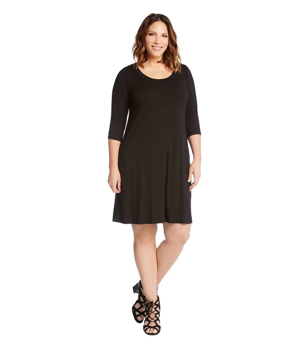 Plus Size Three Quarter Sleeve A-Line Dress 3 Plus Size Three Quarter Sleeve A-Line Dress