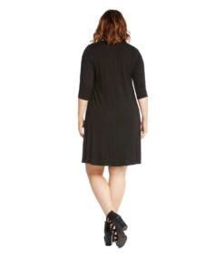 Plus Size Three Quarter Sleeve A-Line Dress 8 Plus Size Three Quarter Sleeve A-Line Dress -Karen Kane Store black 3 zoom 4ac18b48 8b4a 4548 be4f c74a86ba7ae0