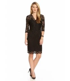 Petite Size V-Neck Scallop Lace Dress -Karen Kane Store black 3 zoom c646b7b3 602c 4d9c 892c bc2d2a6f185f