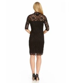 Petite Size V-Neck Scallop Lace Dress -Karen Kane Store black 4 zoom 32f11274 b058 466e a771 07bcddd346a5