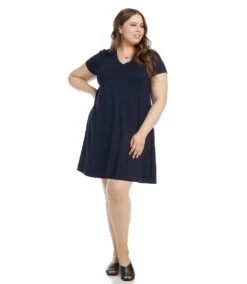 Plus Size Quinn V-Neck Pocket Dress -Karen Kane Store karenkane 2021 spring L14244W NAV 006 5ea9bec6 94a3 41d7 8c41 0f8324974f11