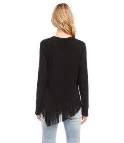 Petite Size Asymmetric Fringe Top -Karen Kane Store karenkane 2023 fall 3L13189 BLK 003 a009a395 6966 4880 be70 94ca6312512d