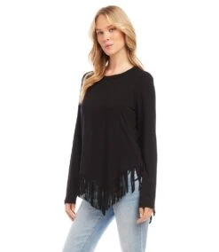 Petite Size Asymmetric Fringe Top -Karen Kane Store karenkane 2023 fall 3L13189 BLK 004 262af678 ae84 42b8 913d ad7cb9314655