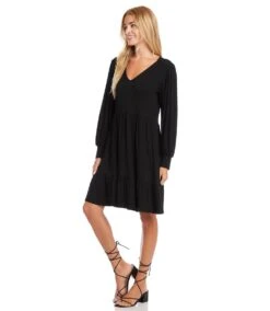 Petite Size Long Sleeve Tiered Dress -Karen Kane Store karenkane 2023 spring 1L13126P BLK 004