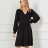 Petite Size Long Sleeve Tiered Dress -Karen Kane Store karenkane 2023 spring 1L13126 BLK 001