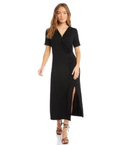 Petite Size Faux Wrap Midi Dress -Karen Kane Store karenkane 2023 spring 1L13127P BLK 002