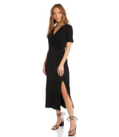 Petite Size Faux Wrap Midi Dress -Karen Kane Store karenkane 2023 spring 1L13127P BLK 004