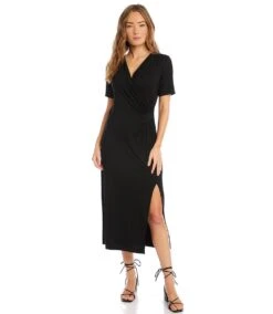 Petite Size Faux Wrap Midi Dress -Karen Kane Store karenkane 2023 spring 1L13127P BLK 005