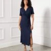 Faux Wrap Midi Dress -Karen Kane Store karenkane 2023 spring 1L13129 NAV 007
