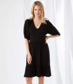 Puff Sleeve Tiered Dress -Karen Kane Store karenkane 2023 summer 2L13018 BLK 001