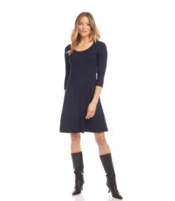 Petite Size Three Quarter Sleeve A-Line Dress -Karen Kane Store karenkane 2023 winter L14174P NAV 1
