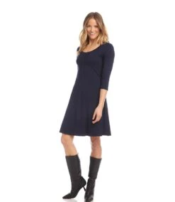 Petite Size Three Quarter Sleeve A-Line Dress -Karen Kane Store karenkane 2023 winter L14174P NAV 2