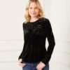 Shirred Sleeve Velvet Top 2 Shirred Sleeve Velvet Top -Karen Kane Store karenkane 2024 fall 3L09402 BLK 000