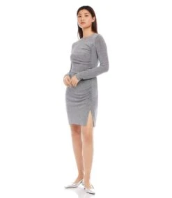 Long Sleeve Shirred Metallic Dress 11 Long Sleeve Shirred Metallic Dress -Karen Kane Store karenkane 2024 fall 3L40501 MTCL 00 2