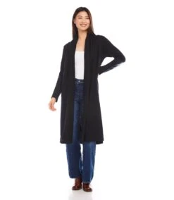 Faux Leather Patch Duster -Karen Kane Store karenkane 2024 fall 3L57505 BLK 00 1