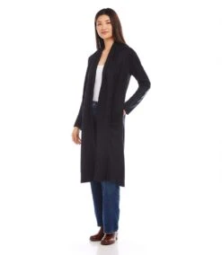 Faux Leather Patch Duster -Karen Kane Store karenkane 2024 fall 3L57505 BLK 00 2