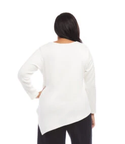 Plus Size Long Sleeve Asymmetric Top -Karen Kane Store karenkane 2024 fall 3L57509W IVO 003