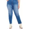 Plus Size Raw Hem Straight Jeans