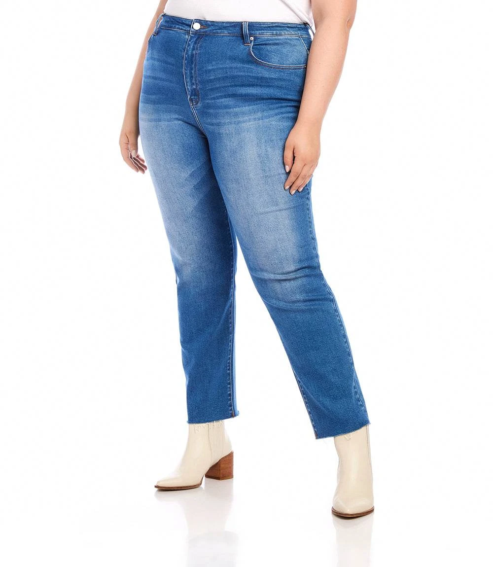 Plus Size Raw Hem Straight Jeans 4 Plus Size Raw Hem Straight Jeans - Image 2