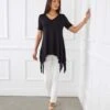 Petite Size Short Sleeve Fringe Top -Karen Kane Store karenkane 2024 spring 1L13019 BLK 000