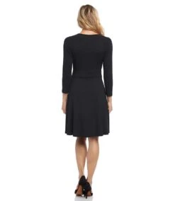 Petite Size Faux Wrap Drape Dress -Karen Kane Store karenkane 2024 spring 3L95576P BLK 004