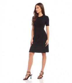 Petite Size Short Sleeve A-Line Dress -Karen Kane Store karenkane 2024 spring L14353 BLK 002