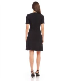 Petite Size Short Sleeve A-Line Dress -Karen Kane Store karenkane 2024 spring L14353 BLK 003