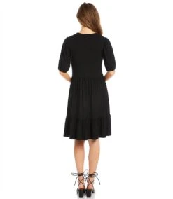 Puff Sleeve Tiered Dress -Karen Kane Store karenkane 2024 summer 2L13018 BLK 005