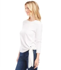 Petite Size Three Quarter Sleeve Side-Tie Top 9 Petite Size Three Quarter Sleeve Side-Tie Top -Karen Kane Store karenkane 2024 summer L05506P OWH 002
