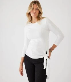 Petite Size Three Quarter Sleeve Side-Tie Top
