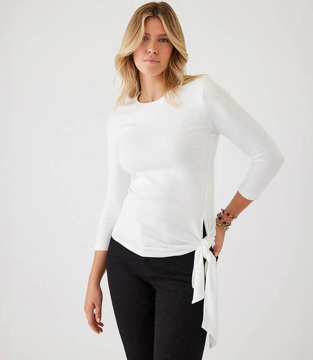 Petite Size Three Quarter Sleeve Side-Tie Top 3 Petite Size Three Quarter Sleeve Side-Tie Top