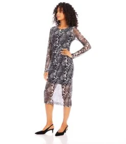 Mesh Side Shirred Midi Dress 9 Mesh Side Shirred Midi Dress -Karen Kane Store karenkane 2024 winter 4L17801 PRT 00 2