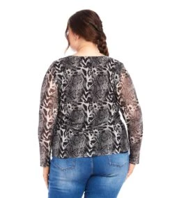Plus Size Mesh Long Sleeve Top -Karen Kane Store karenkane 2024 winter 4L17802W PRT 00 3