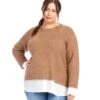 Plus Size Layered Crewneck Sweater -Karen Kane Store karenkane 2024 winter 4L89838W WHE 00 1