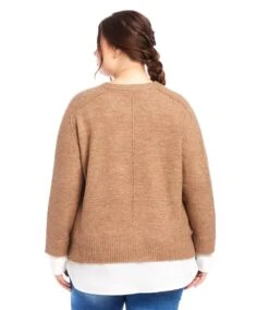 Plus Size Layered Crewneck Sweater -Karen Kane Store karenkane 2024 winter 4L89838W WHE 00 3